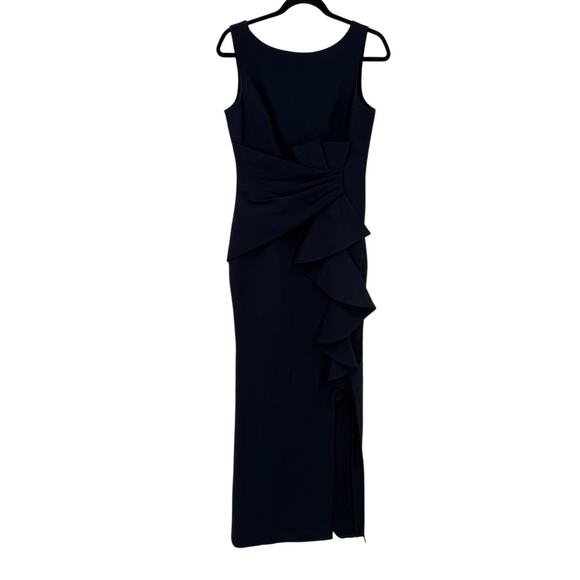Eliza J cascading Ruffle Front Gown dress navy blue size 6 - Picture 2 of 7